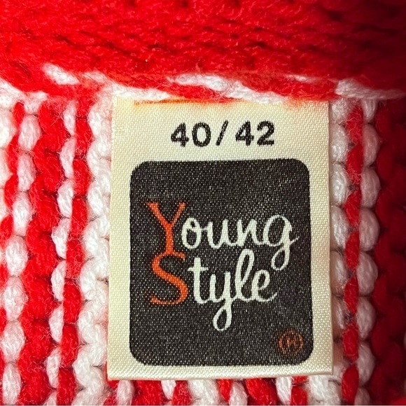 VINTAGE YOUNG STYLE Red White Striped Hooded Sweater Women's Size S/M EU 40/42 - Picture 17 of 17